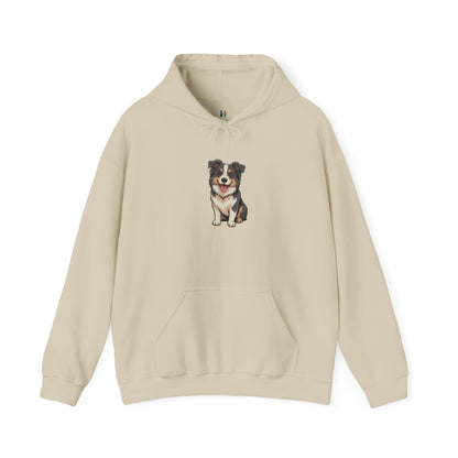 Flat lay of cream Border Collie dog graphic hoodie – novelty funny dog lover sweatshirt.