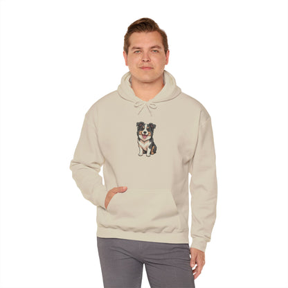 Model wearing cream Border Collie dog graphic hoodie – cute dog lover sweatshirt.