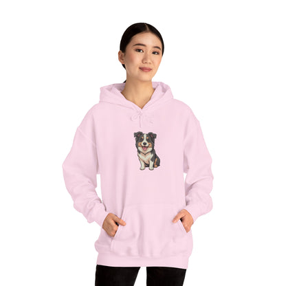 Model wearing pink Border Collie dog graphic hoodie – cute novelty sweatshirt