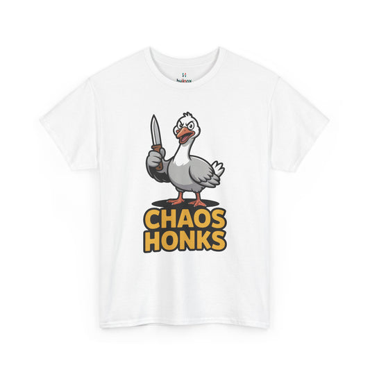 White Chaos Honks goose meme shirt – funny gag gift graphic tee.