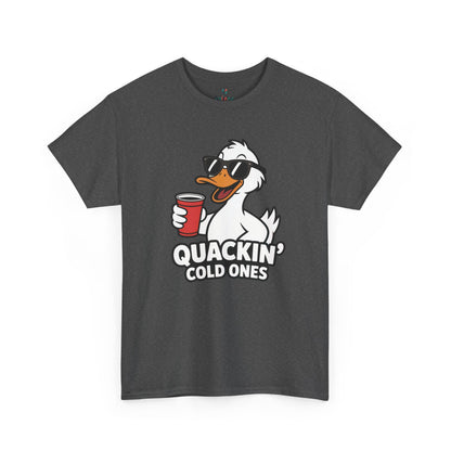 Dark grey Quackin’ Cold Ones duck meme shirt – novelty gag gift tee.