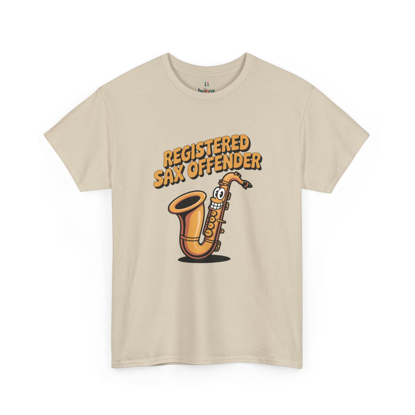 Cream Registered Sax Offender saxophone parody shirt – novelty funny music lover tee.