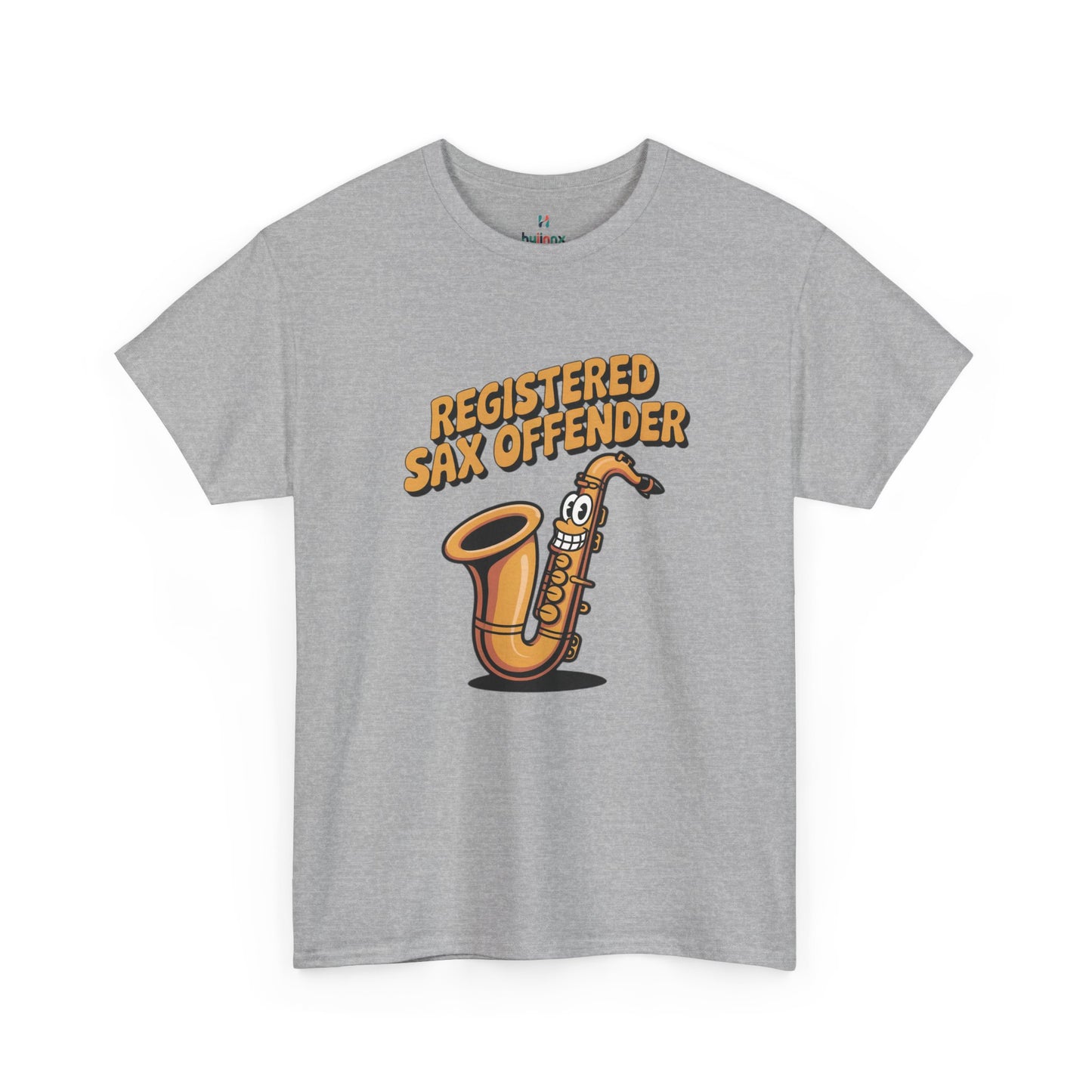 Grey Registered Sax Offender saxophone parody shirt – novelty funny music lover tee.