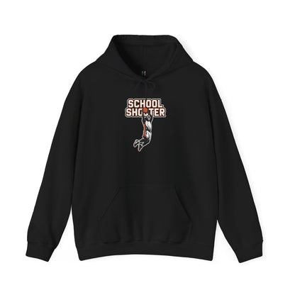 Flat lay of black Varsity Shooter hoodie – novelty sports parody sweatshirt