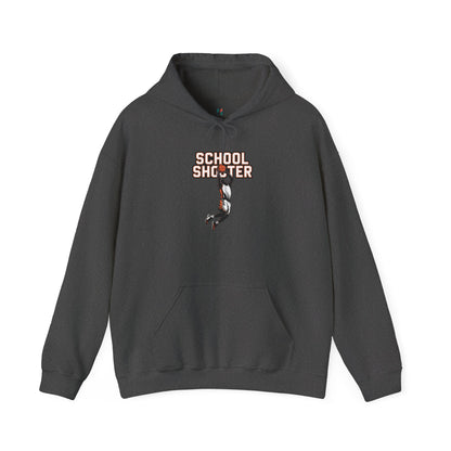 Flat lay of dark grey Varsity Shooter hoodie – novelty varsity parody sweatshirt