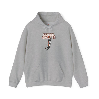 Flat lay of grey Varsity Shooter hoodie – novelty sports parody sweatshirt