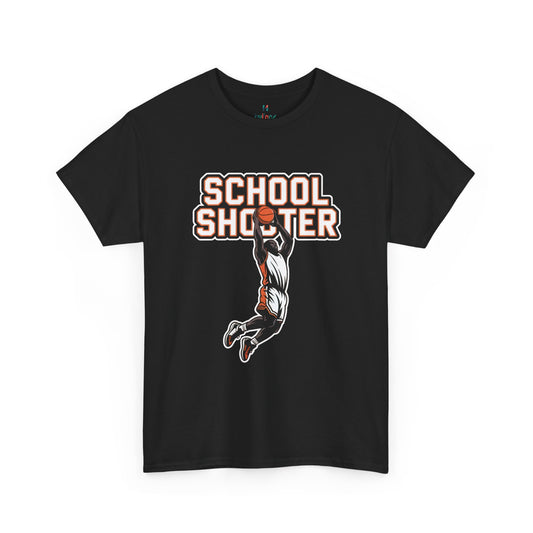 Black Varsity Shooter t-shirt – novelty sports parody graphic tee.