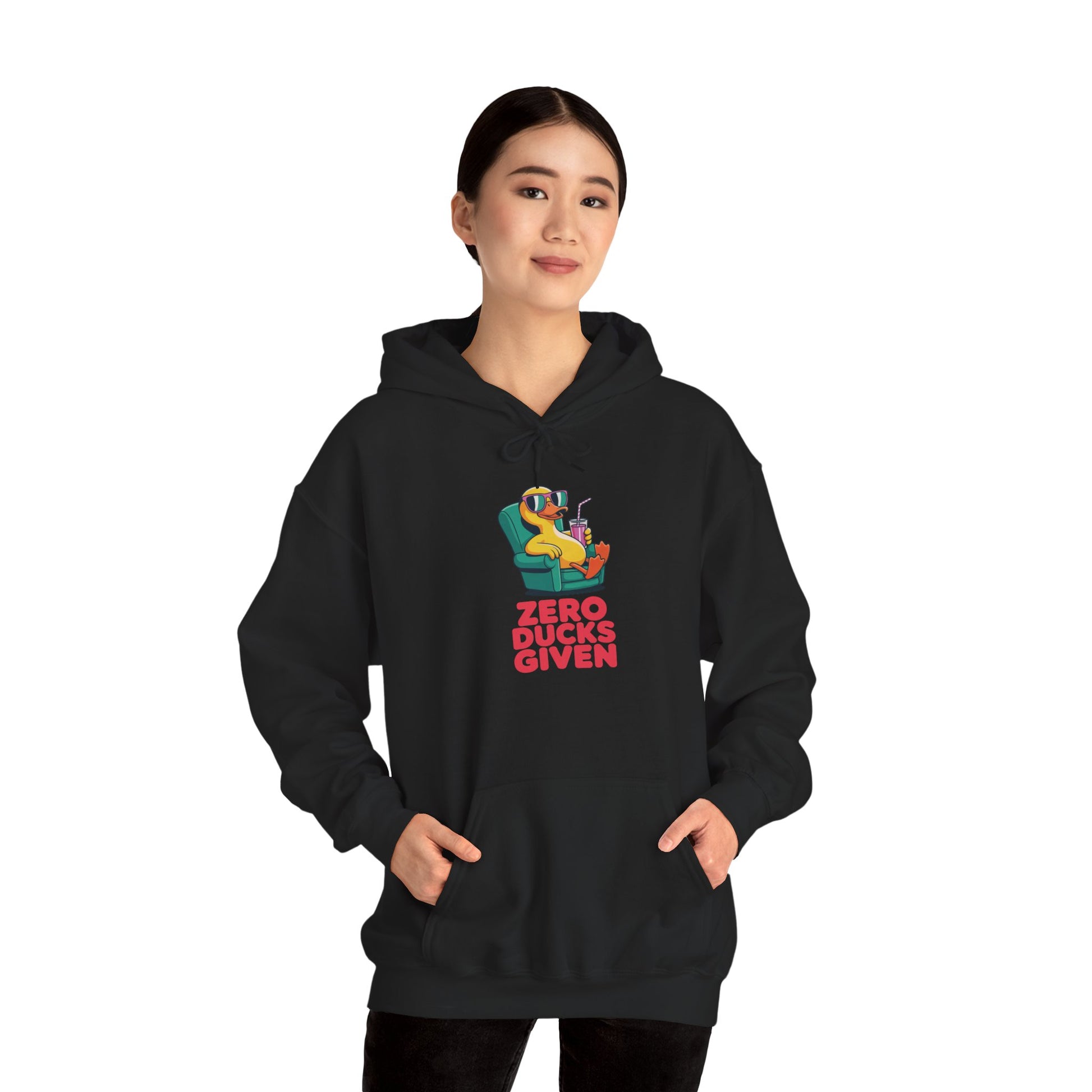 Model wearing black Zero Ducks Given hoodie – funny duck meme sweatshirt