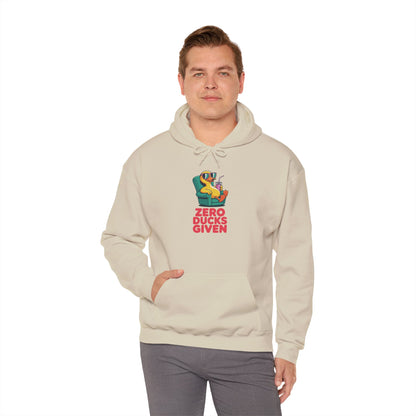 Model wearing cream Zero Ducks Given hoodie – funny duck meme sweatshirt