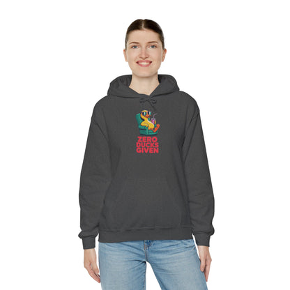 Model wearing dark grey Zero Ducks Given hoodie – funny duck meme sweatshirt
