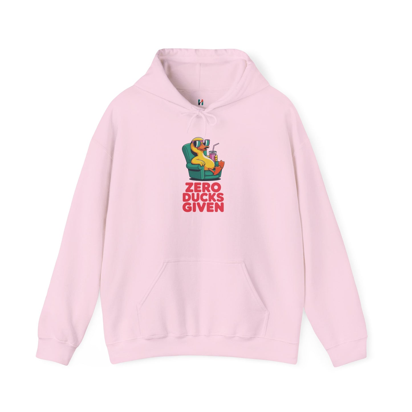 Flat lay of pink Zero Ducks Given hoodie – novelty funny sarcastic sweatshirt