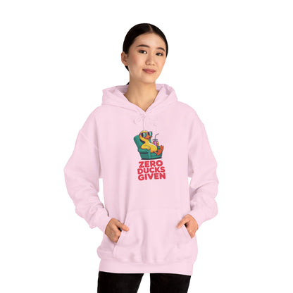 Model wearing pink Zero Ducks Given hoodie – funny duck meme sweatshirt